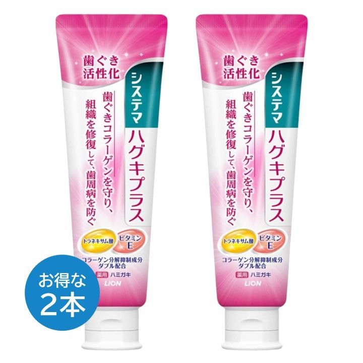 システマ ハグキプラス ハミガキ粉 2本セット 90 g 薬用 デンター 高濃度フッ素 歯茎 ライオン LION ハミガキ