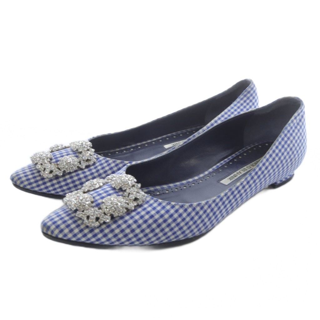 マノロブラニク MANOLO BLAHNIK ハンギシ ギンガムチェック フラット