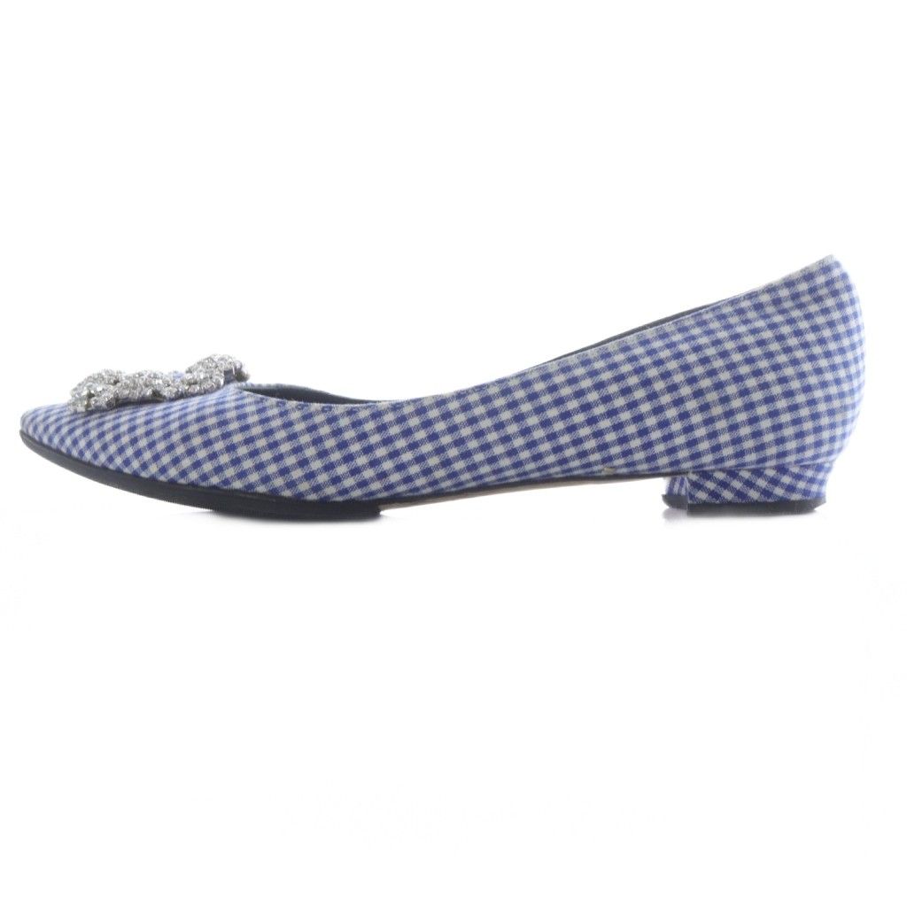マノロブラニク ギンガムチェック ハンギシ 35 美品 マノロブラニク MANOLO BLAHNIK ハンギシ ギンガムチェック フラット