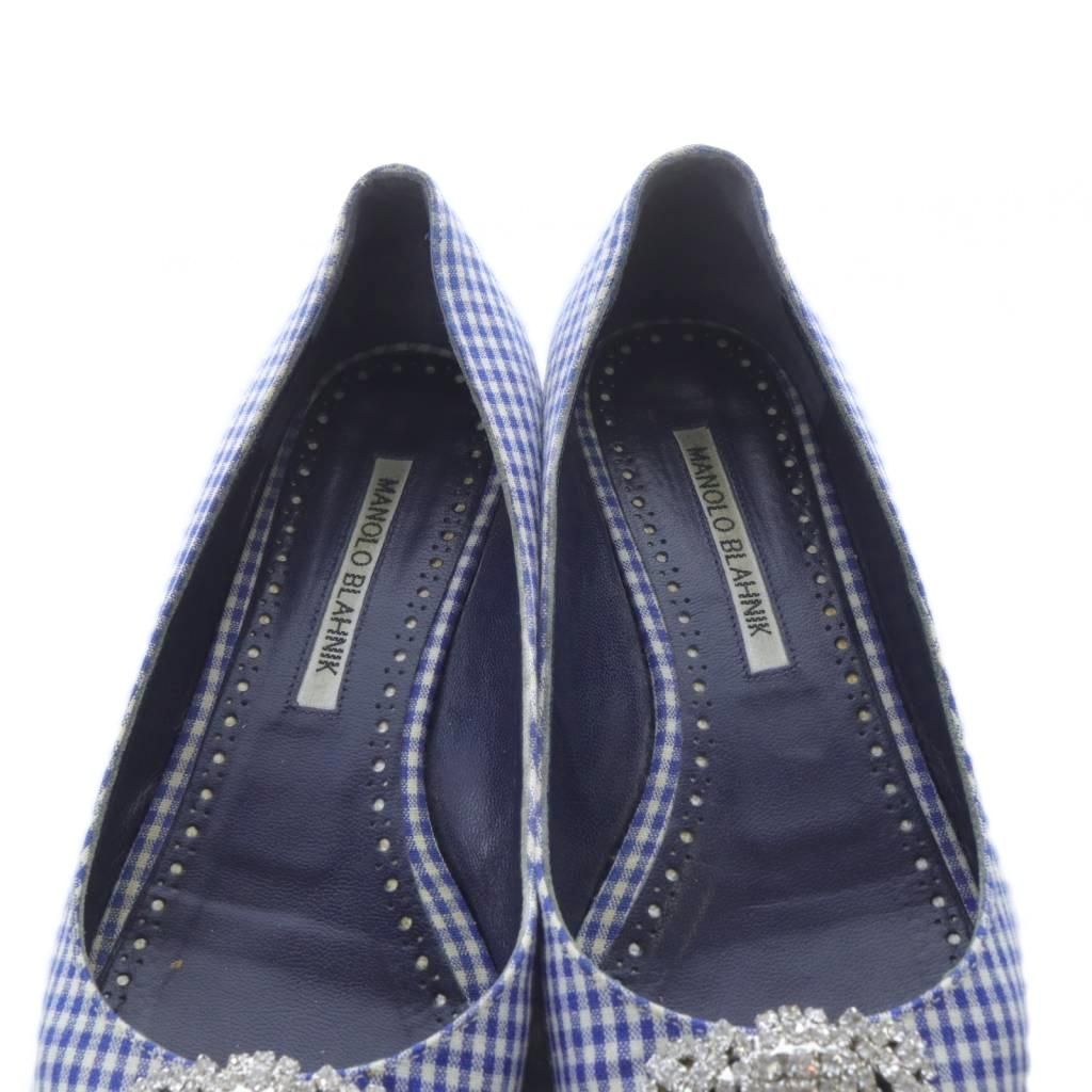 マノロブラニク MANOLO BLAHNIK ハンギシ ギンガムチェック フラット