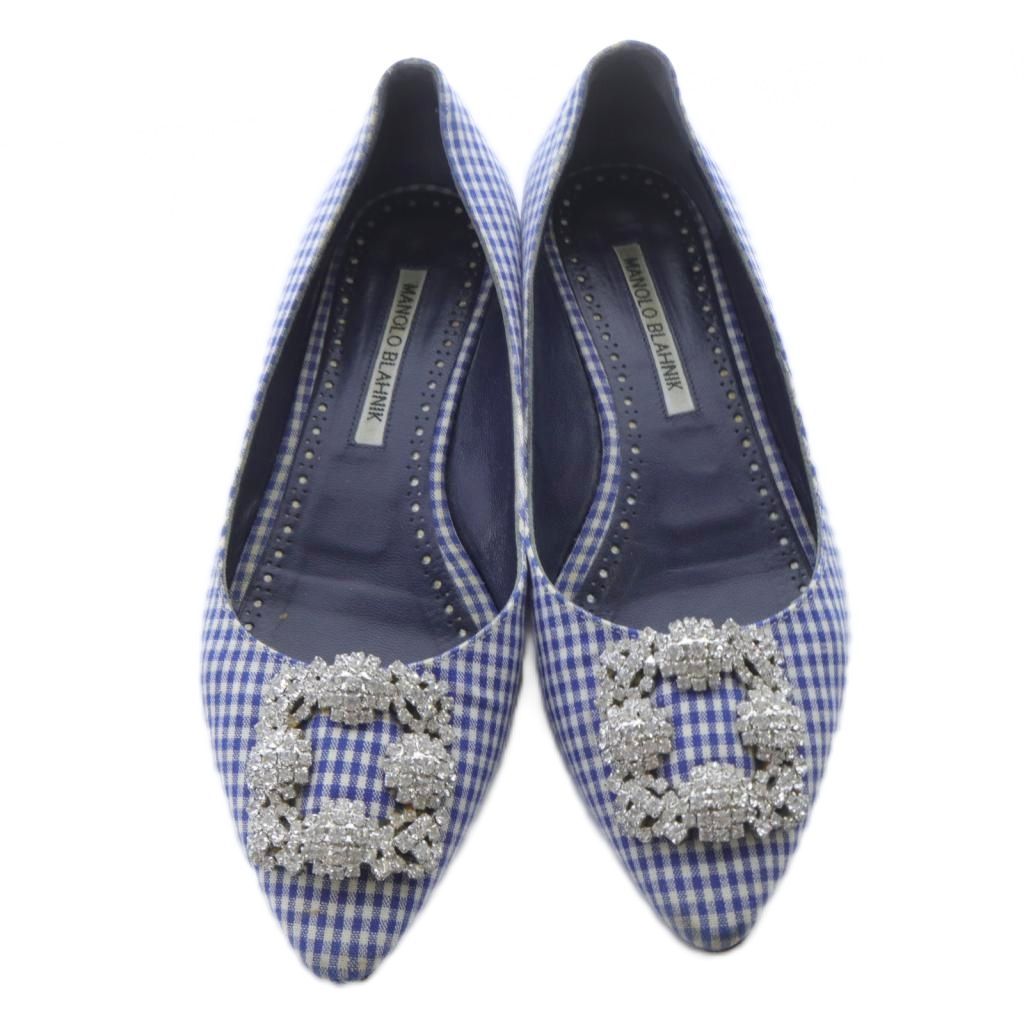 マノロブラニク MANOLO BLAHNIK ハンギシ ギンガムチェック フラット