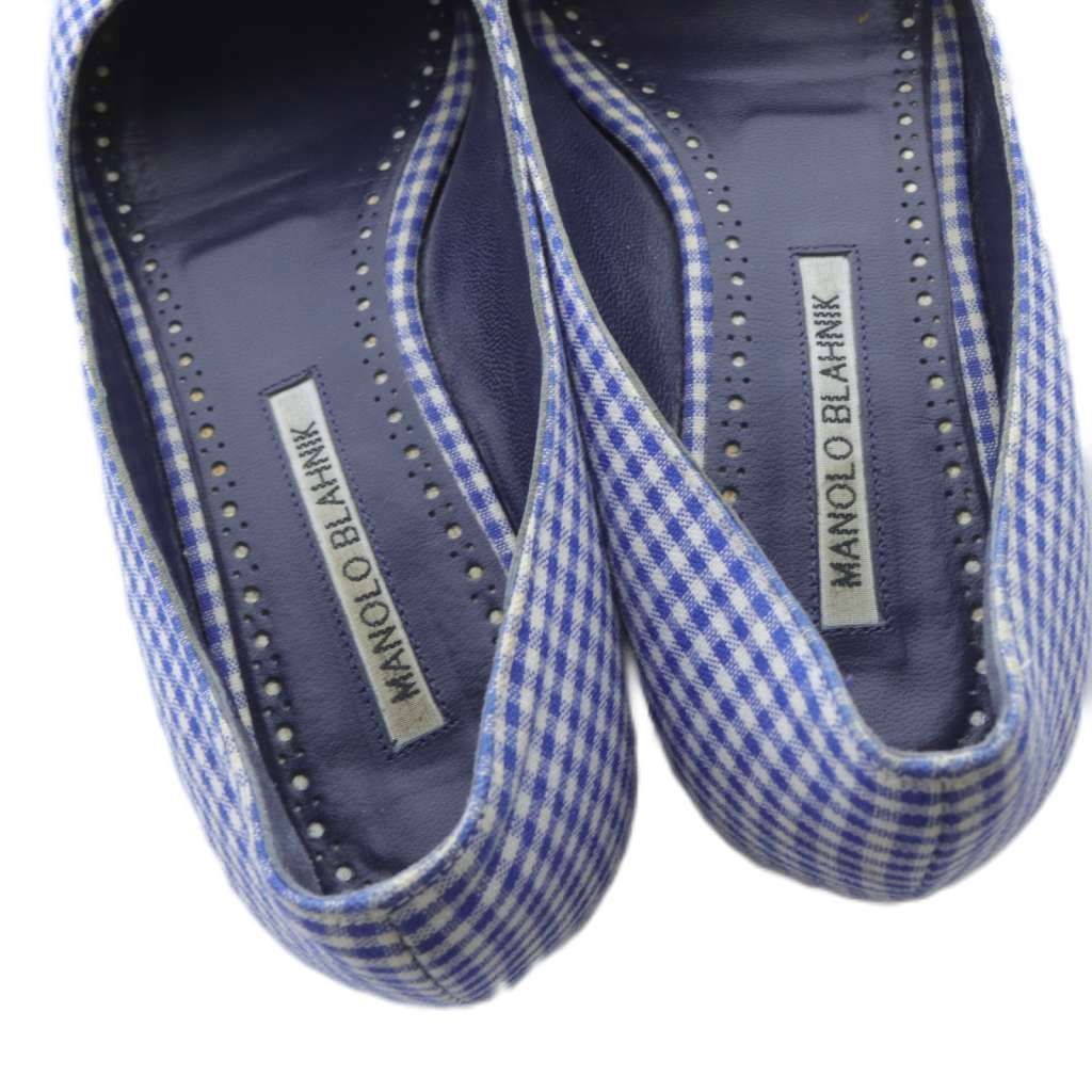 マノロブラニク MANOLO BLAHNIK ハンギシ ギンガムチェック フラット