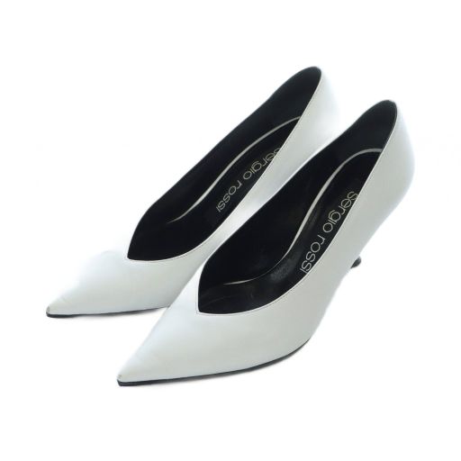 【中古】セルジオロッシ パンプス ポインテッドトゥ ハイヒール デザインヒール レザー 本革 35 22cm 白 A99710 セルジオロッシ Sergio rossi パンプス ポインテッドトゥ ハイヒール