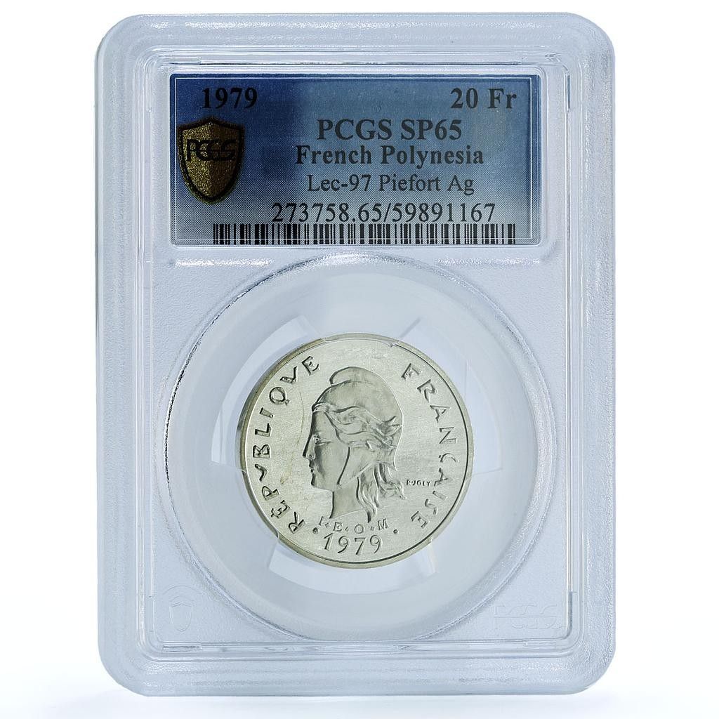 フランス領ポリネシア 20フラン ピエト KM-9 P23 SP 65 PCGS 銀貨 1979