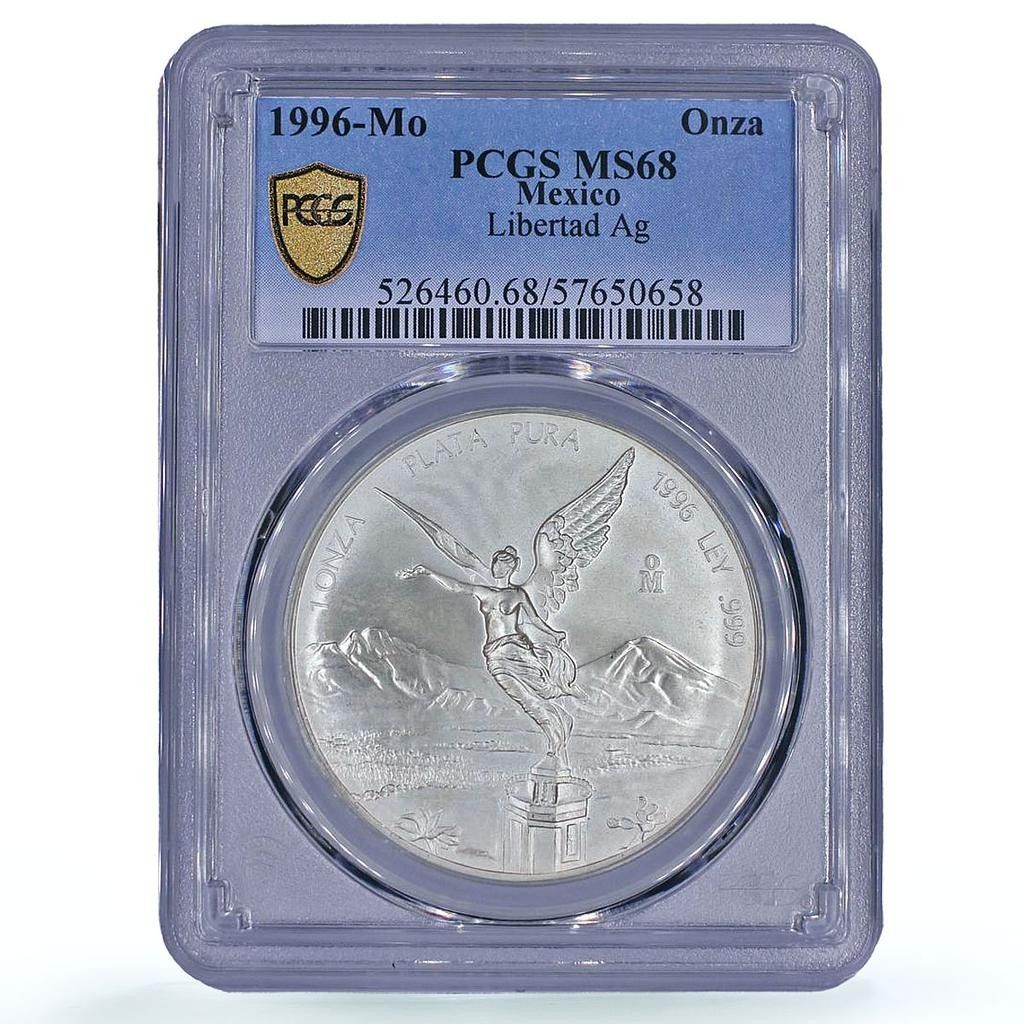メキシコ 1 オンザ リベルタッド 独立の天使 MS 68 PCGS 銀貨 1996年