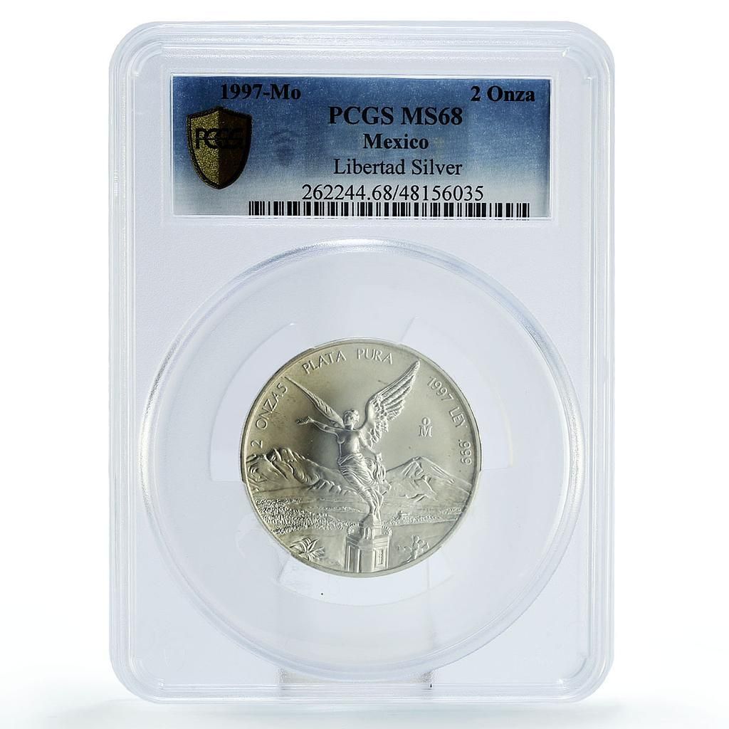 メキシコ 2オンサス リベルタッド 独立の天使 MS68 PCGS 銀貨 1997