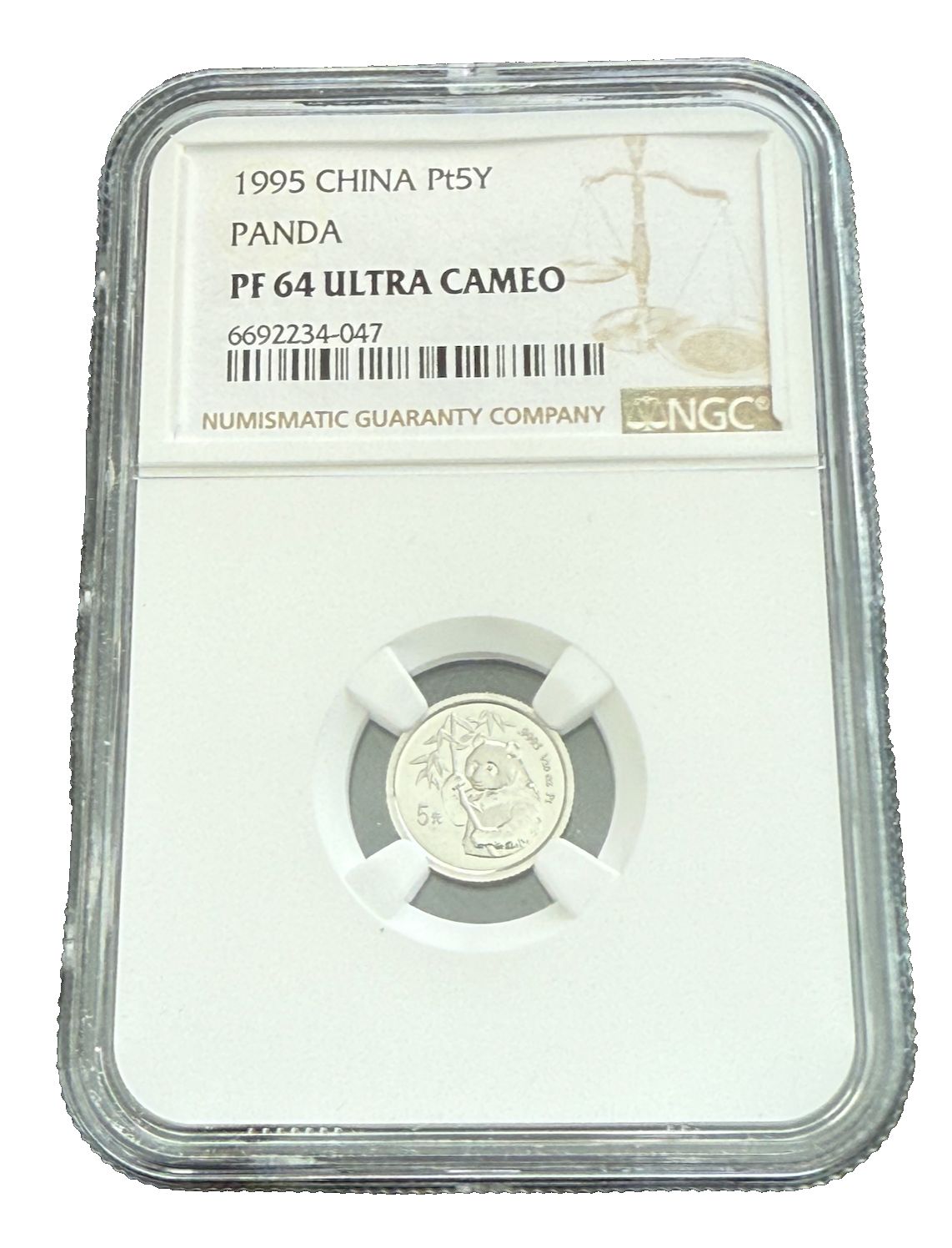 中国 1995年 プラチナ 1 20オンス 5元 パンダ NGC PF 64 UC キーデート
