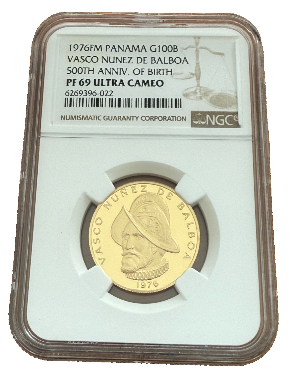 パナマ 1976 FM ゴールド 100 バルボア NGC PF 69 UC バスコ ヌニェス デ