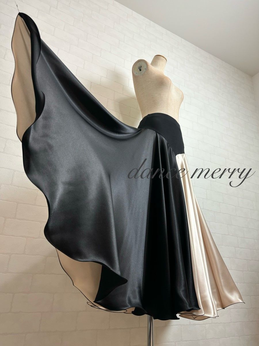 逆】 【MERRY】パソドブレ スカート 社交ダンス 黒 ベージュ タンゴ