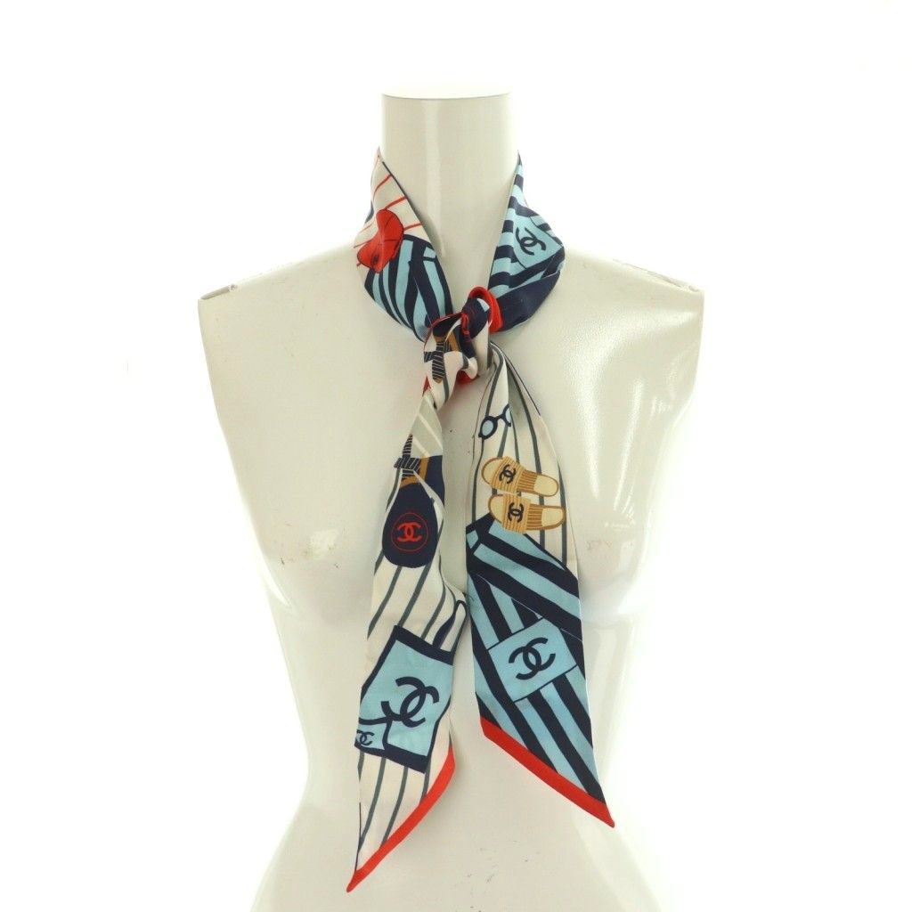 シャネル CHANEL 23C モナコモデル リボンスカーフ シルク 総柄 ロゴ