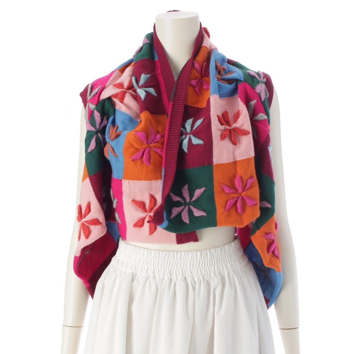 コムデギャルソン AD 1999 99 A W ウール フラワー パネル切替 ニット ストール ボレロ GN 040250 マルチ