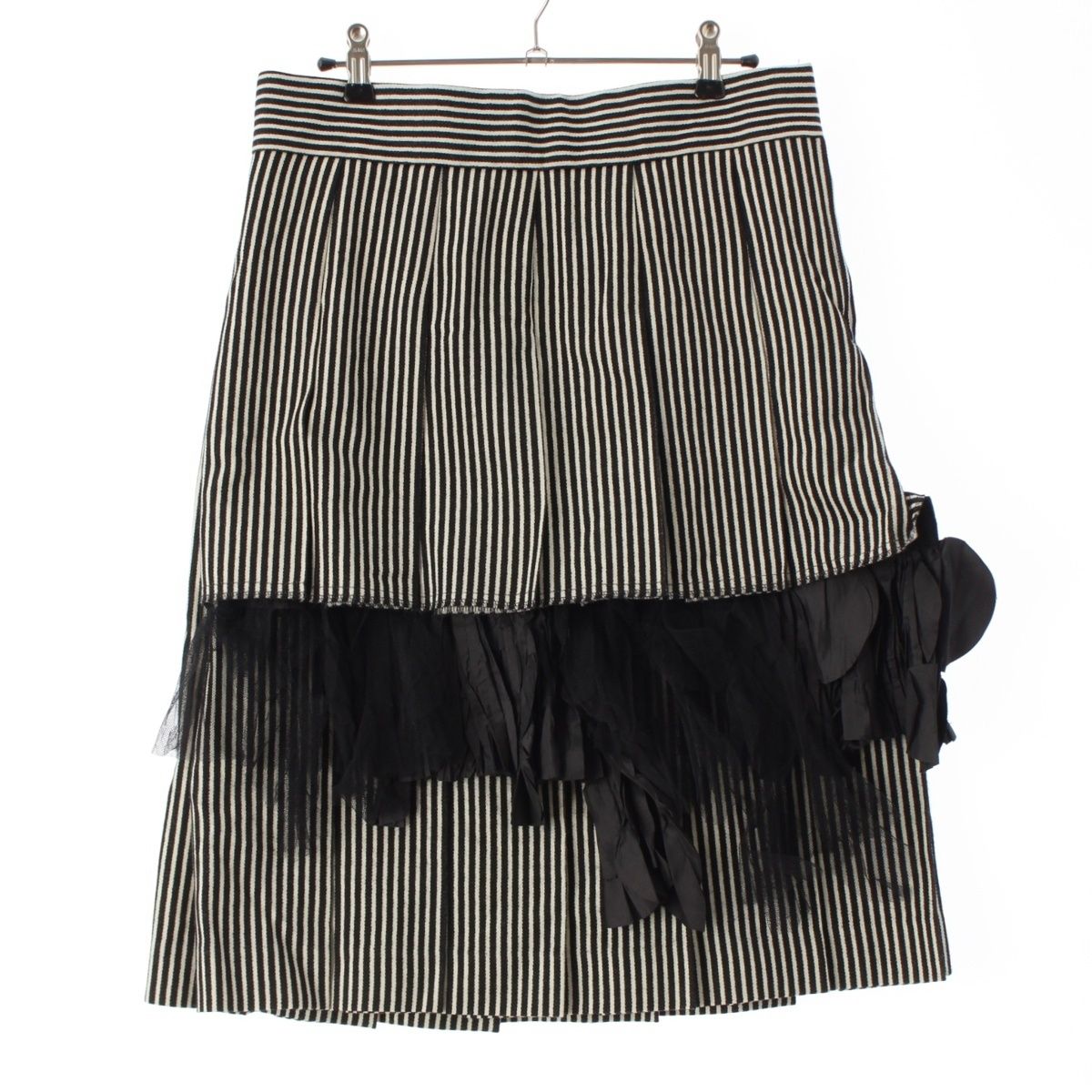 コムデギャルソン AD 2004 ウール フリルデザイン ストライプ タック スカート ボトムス GN S 017 ホワイト ブラック