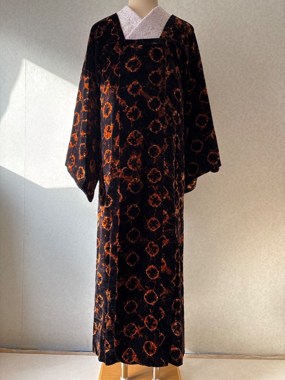 輪奈ビロードコート 絞り道行 茶系 裄65