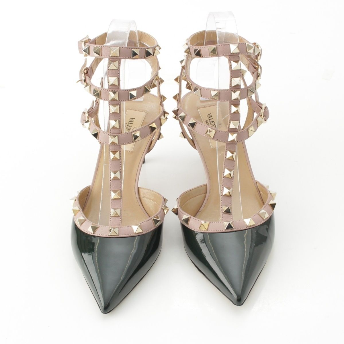 ヴァレンティノ レザー ロックスタッズ ストラップ ヒール パンプス