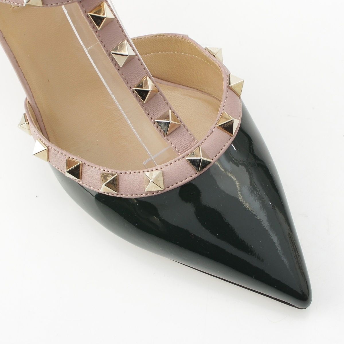 ヴァレンティノ レザー ロックスタッズ ストラップ ヒール パンプス