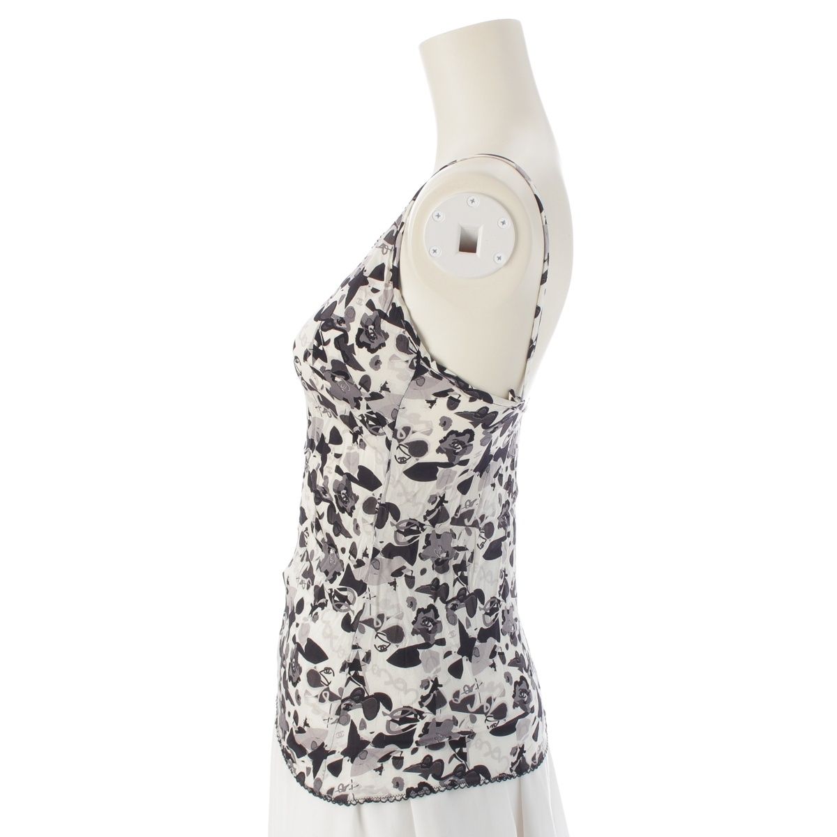 CHANEL 03A キャミソール ココマーク 総柄 フリル ロゴボタン シャネル 05P シルク ココマーク 総柄 キャミソール トップス