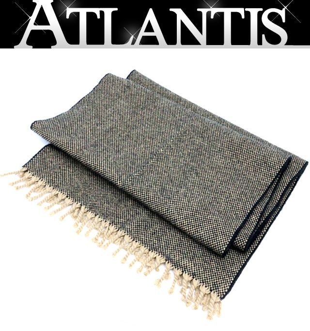 エルメス HERMES フリンジマフラー チェック柄 カシミア ブラック×ライトブラウン size SM 17869