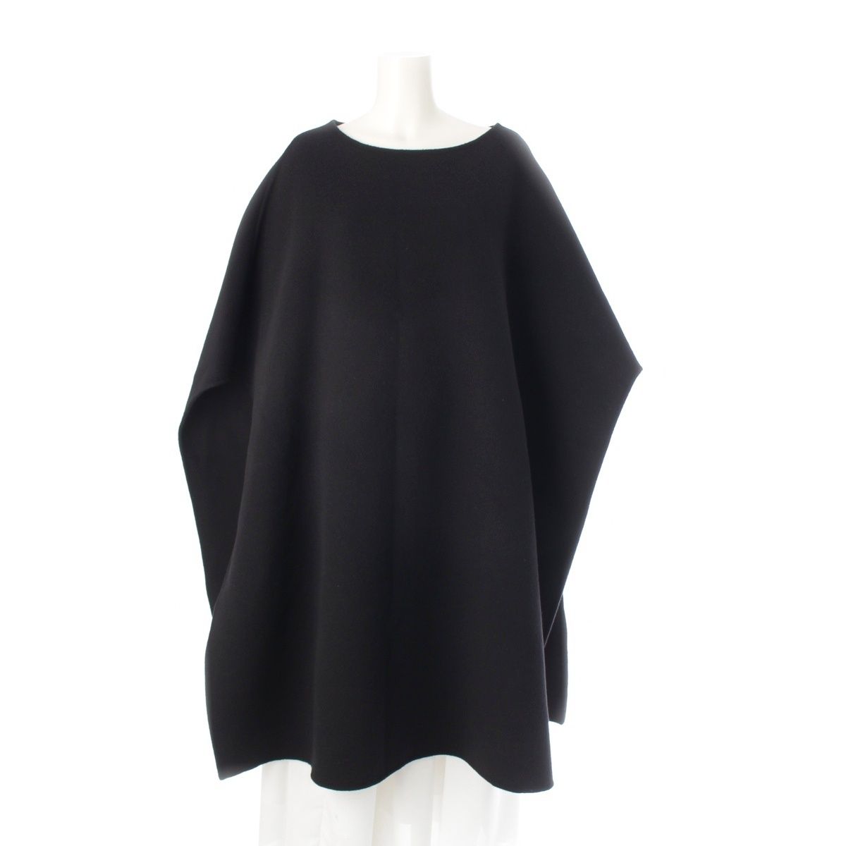 ザロウ ウール カシミヤ混 プルオーバー ポンチョ コート アウター ブラック XS S
