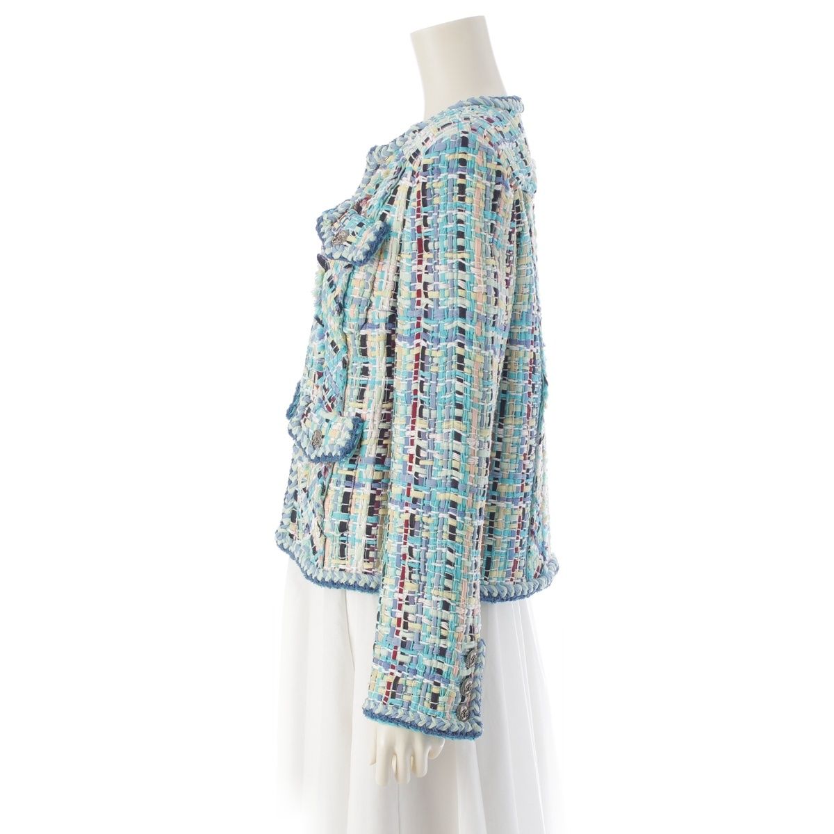 CHANEL シャネル CoCo Cuba コットン ジャケット 美品 シャネル シルク コットン COCO CUBA ツイード 4ポケット ノーカラー