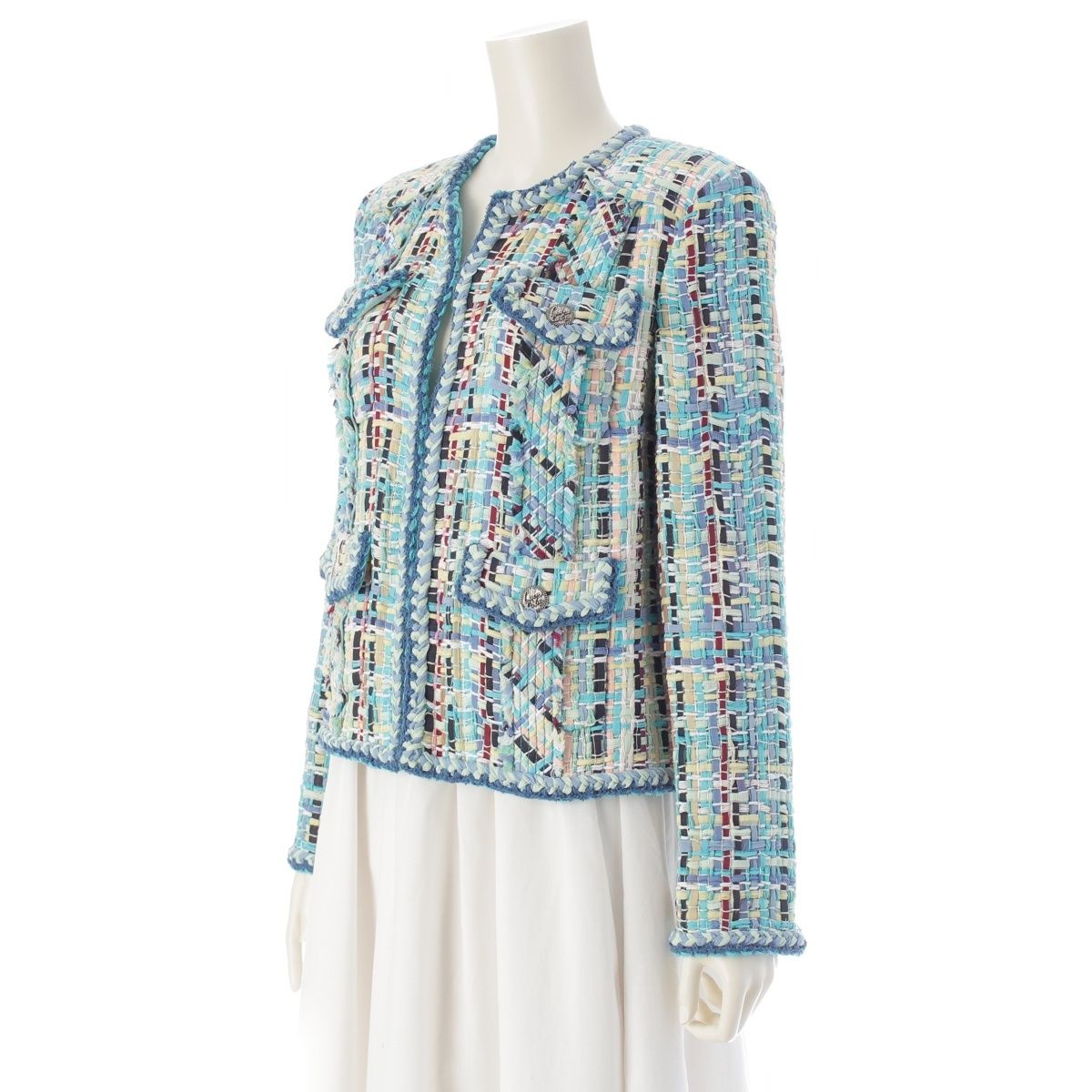 CHANEL シャネル CoCo Cuba コットン ジャケット 美品 シャネル シルク コットン COCO CUBA ツイード 4ポケット ノーカラー