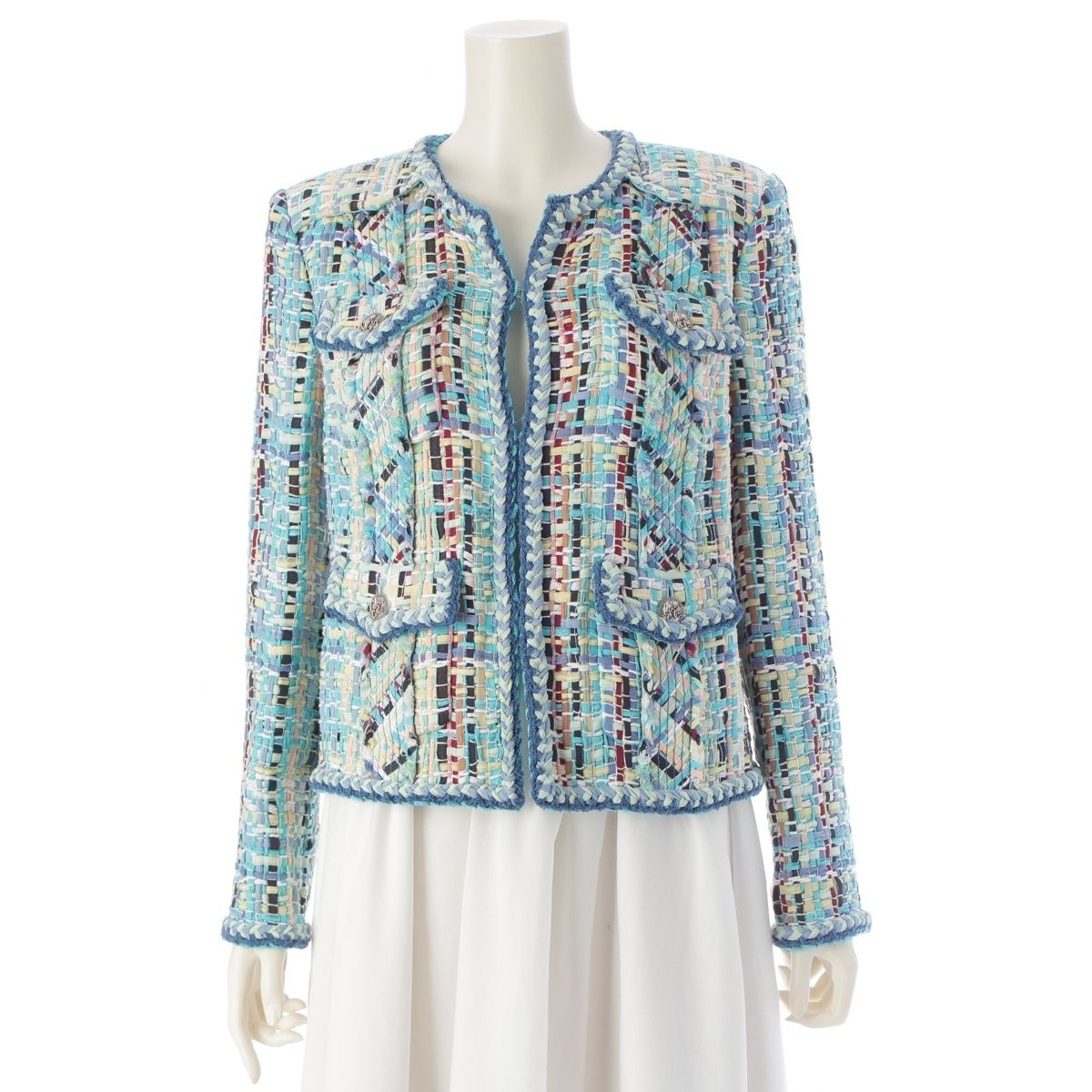 CHANEL シャネル CoCo Cuba コットン ジャケット 美品 シャネル シルク コットン COCO CUBA ツイード 4ポケット ノーカラー