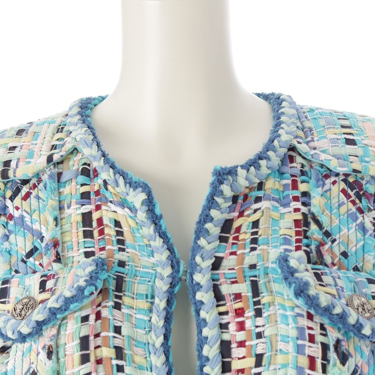 CHANEL シャネル CoCo Cuba コットン ジャケット 美品 シャネル シルク コットン COCO CUBA ツイード 4ポケット ノーカラー