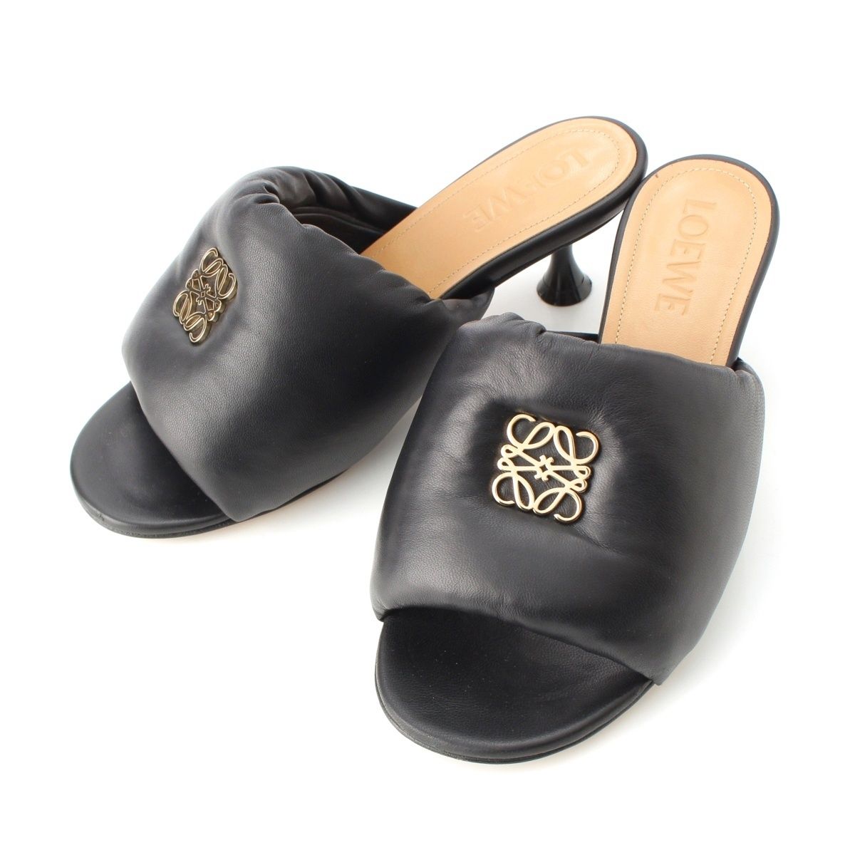 ロエベ レザー パデット アナグラム サンダル ブラック 35