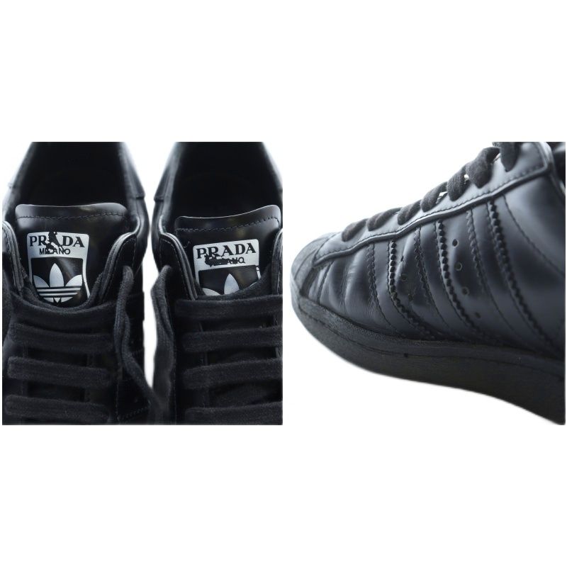 【中古】プラダ×adidas Superstar スーパースター スニーカー シューズ レザー 23cm NERO 黒 ブラック 2EG321 ■SH プラダ PRADA ×adidas Superstar スーパースター スニーカー シューズ