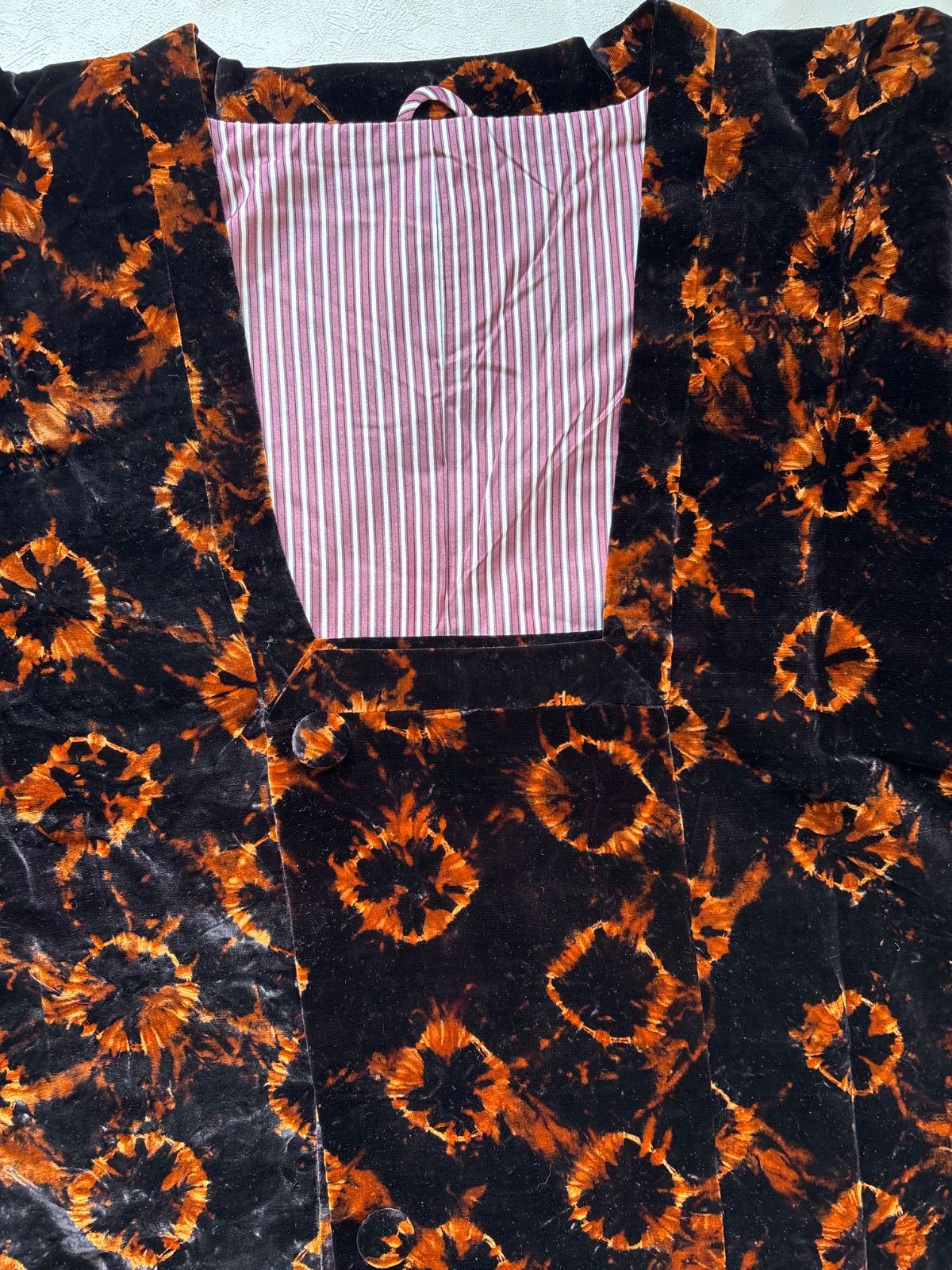  輪奈ビロードコート 絞り道行 茶系 裄65 羽織 着物 浴衣