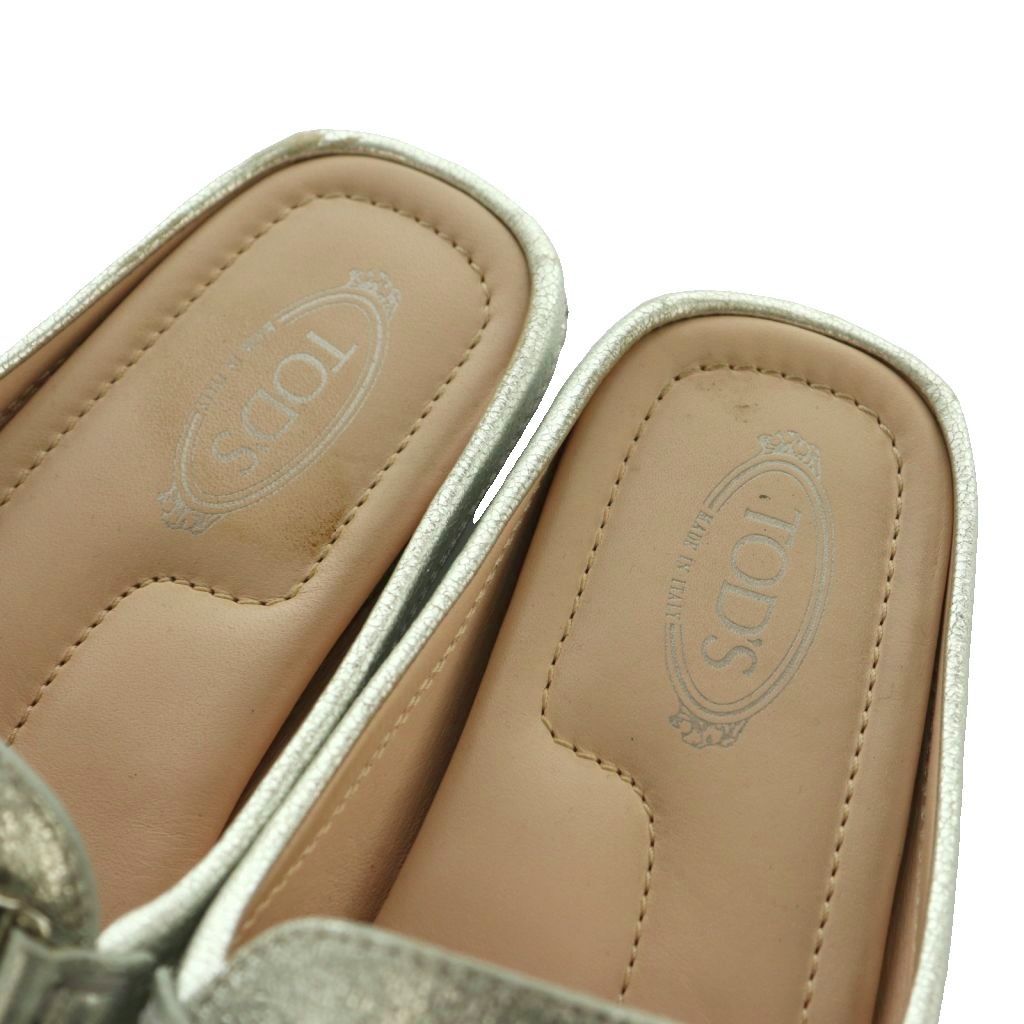トッズ TOD'S ミュール ドライビングシューズ スリッポン 36 銀色