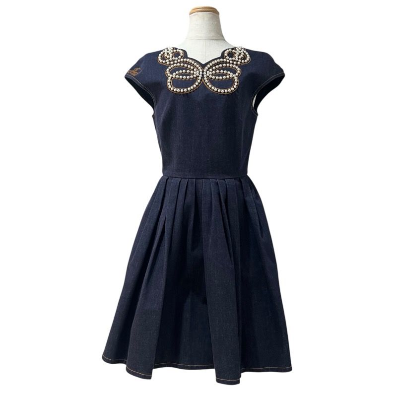 フェンディ FENDI パール装飾デニムワンピース FLD 505 インディゴ デニム レディース ワンピース