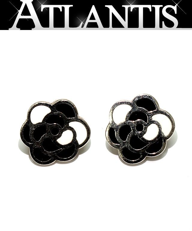 シャネル CHANEL ヴィンテージ カメリア イヤリング 黒 白 98 P 72862