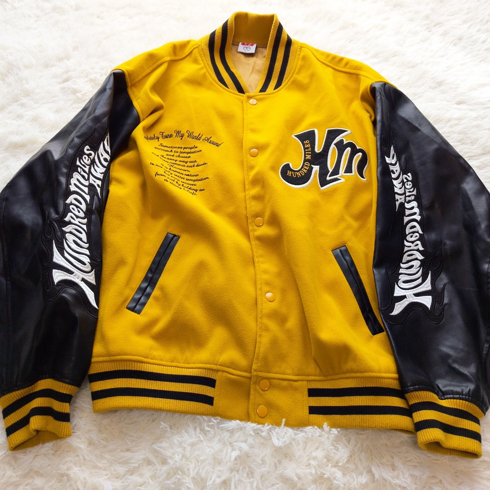 美品】A.T.C マリア刺繍 スタジャン スケボー 腕刺繍 Lサイズ イエロー