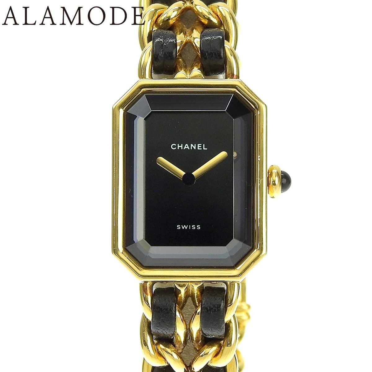 シャネル プルミエール L H 0001 GP 革 ブラック クオーツ レディース アラモード