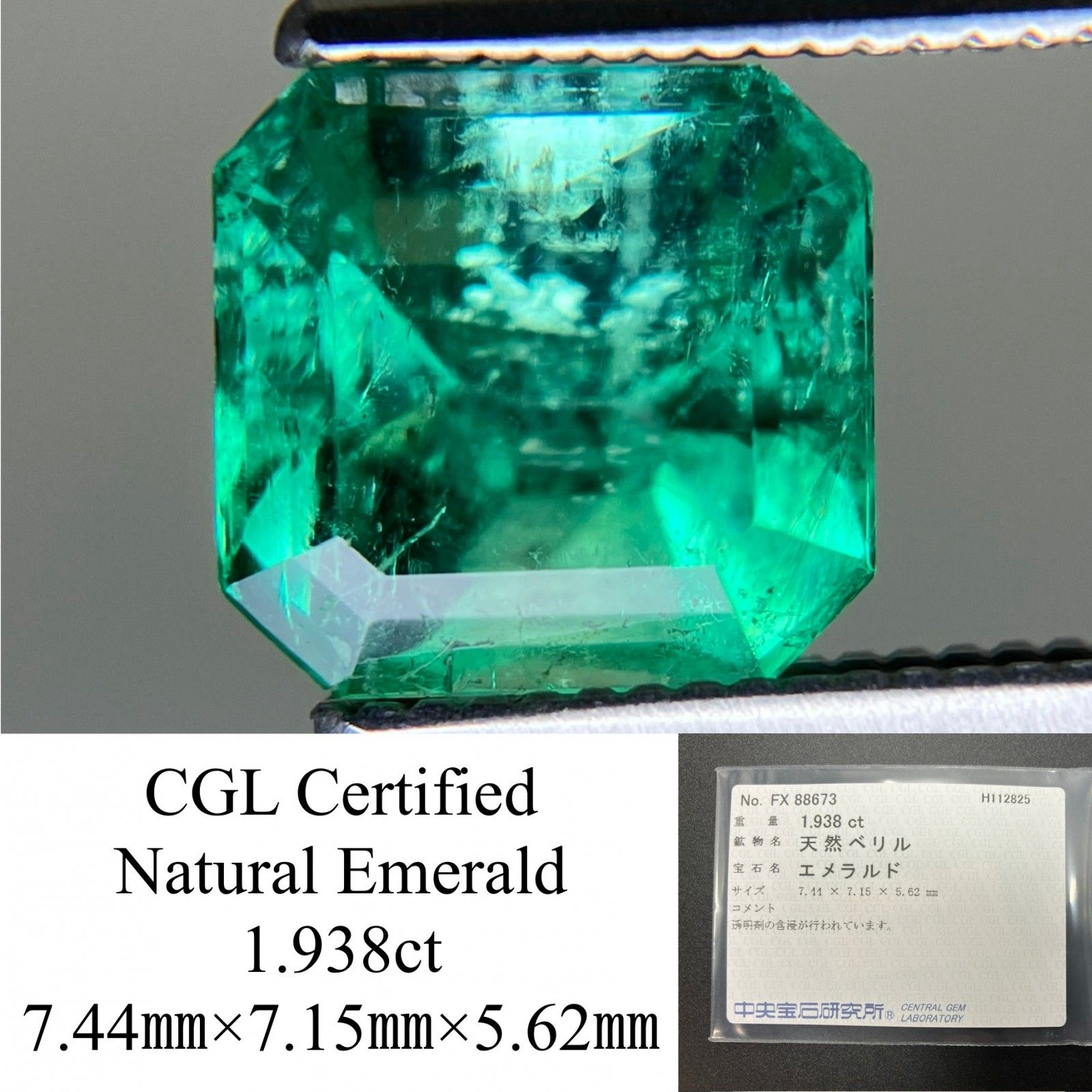 エメラルド 天然 1 938 ct 中央宝石ソーティング付き 7 44㎜ 15㎜ 5 62㎜ ルース 裸石 7507 YY