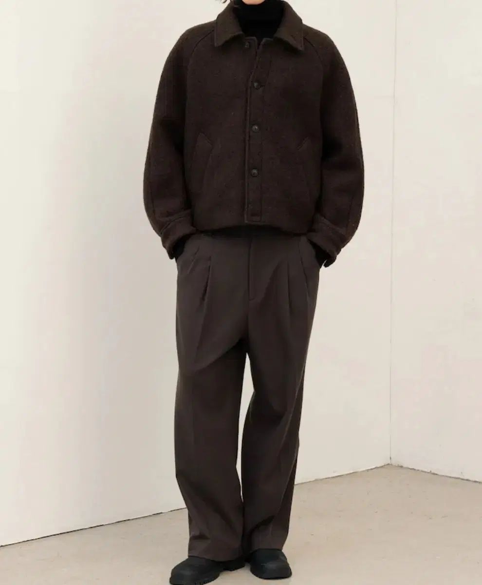 ウール混 ブークレ ショート ブルゾン ブラウン 105 110