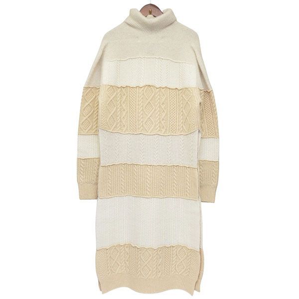 TAO COMME des GARCONS BATONER バトナー タオコムデギャルソン 2025 AW ケーブルアラン柄パッチワークニットワンピース サイドスリットニットワンピース セーター TJ N 008