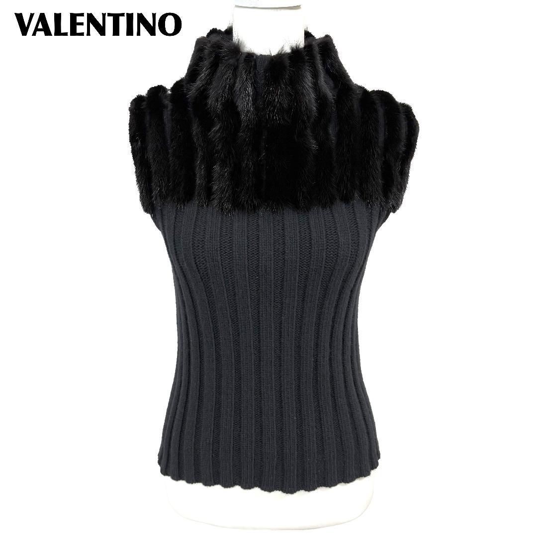 VALENTINO ミンクファーノースリーブニット アンゴラ混 L