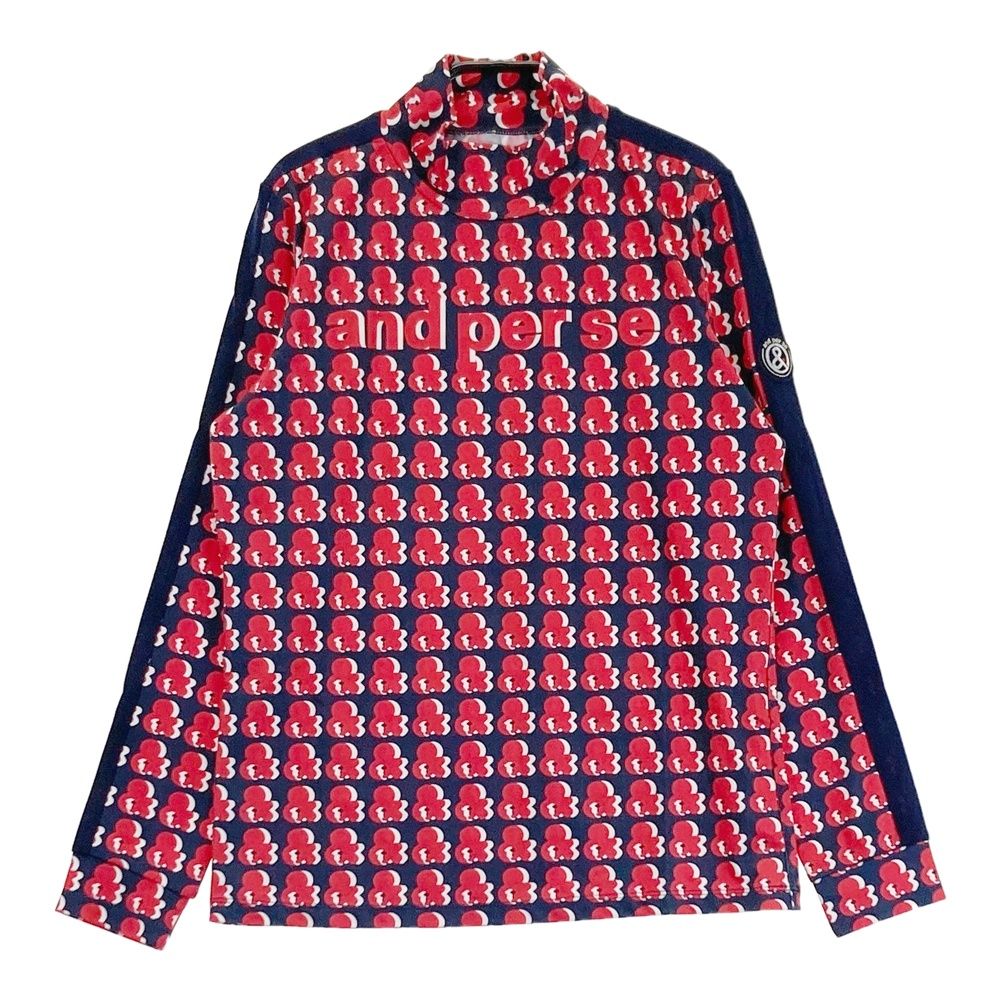 お買い得，大人気 サイズ：M AND PER SE アンパスィ 2023年モデル ハイネック長袖 Tシャツ 総柄 ネイビー系 [240101582411] ゴルフウェア レディース ストスト シャツ