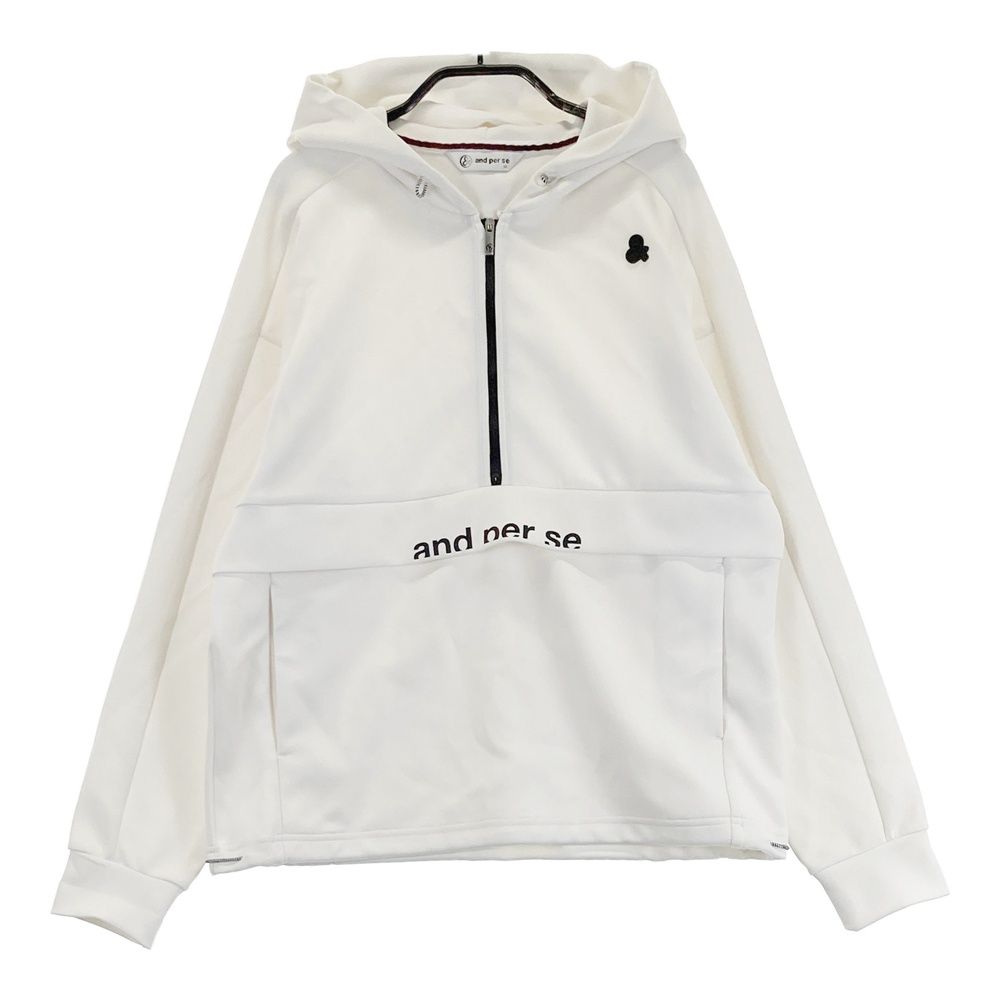 サイズ：M AND PER SE アンパスィ ハーフジップ パーカー ホワイト系