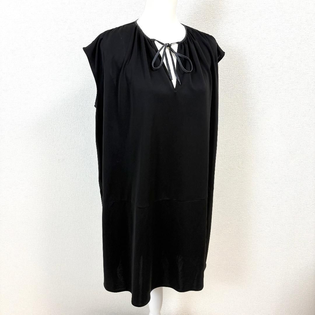 YOKOCHAN ノースリーブワンピース プルオーバー 胸元リボン ブラック 