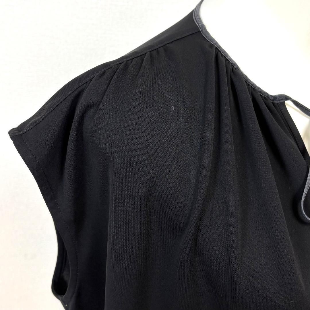 YOKOCHAN ノースリーブワンピース プルオーバー 胸元リボン ブラック 