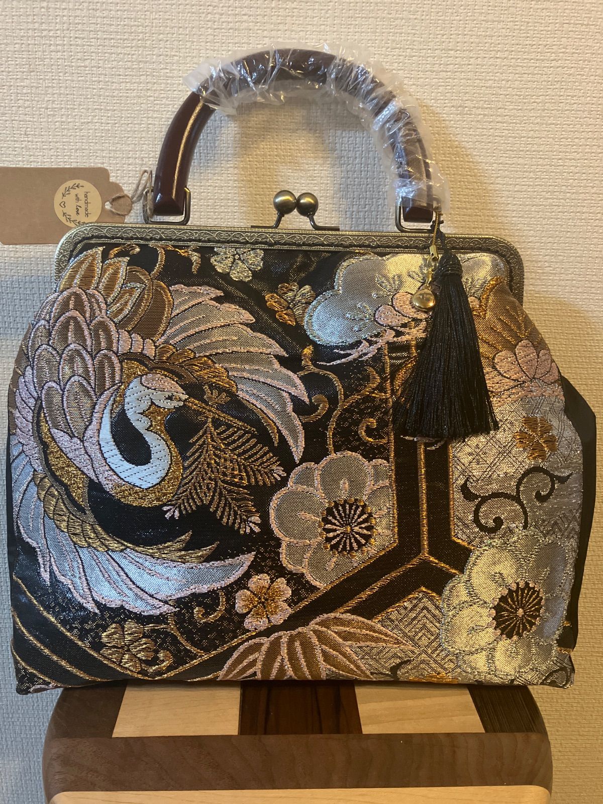 帯リメイク 金×花 変わりがま口バッグ 帯リメイク 金×花 変わりがま口