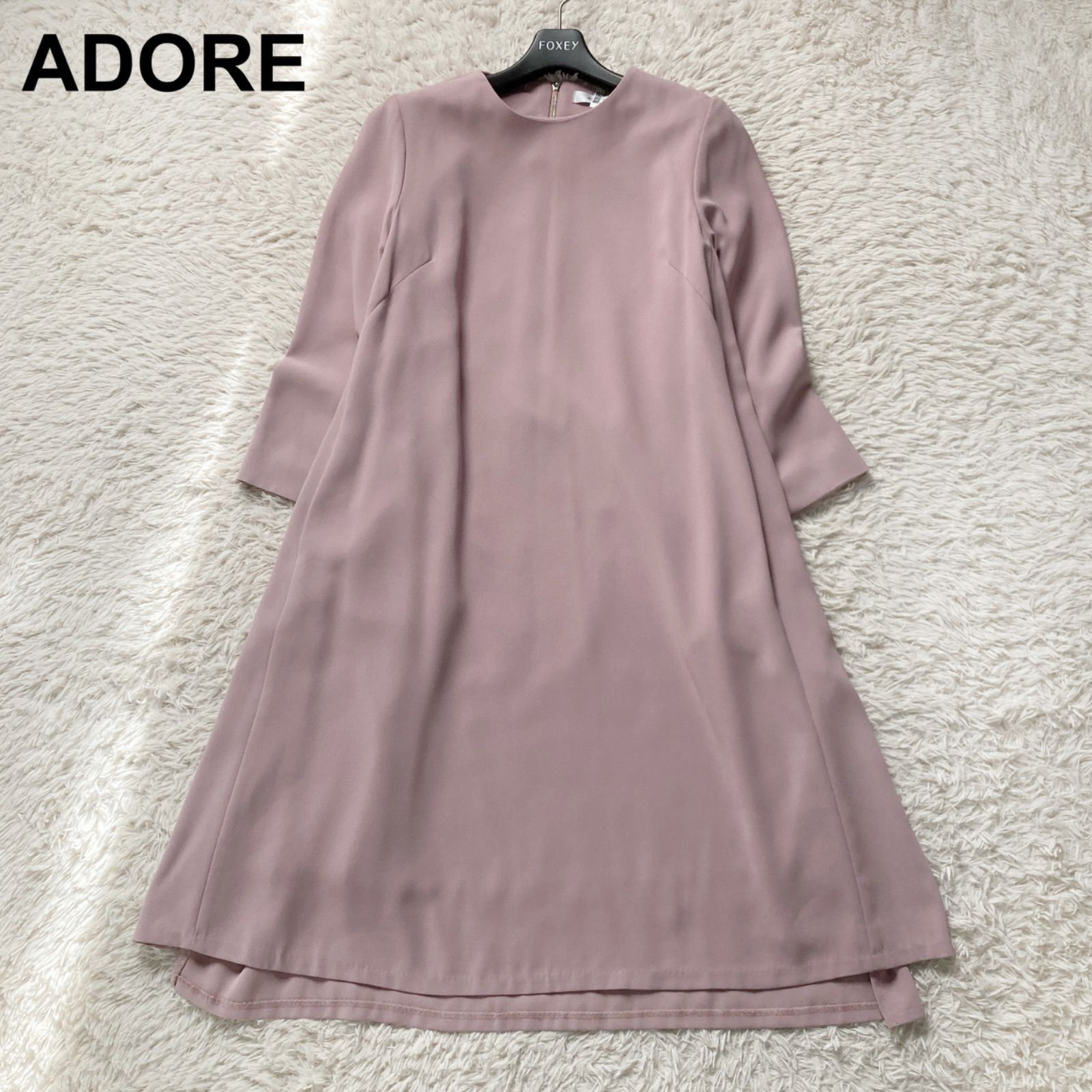 美品 ADORE アドーア クルーネック フレアワンピース 上質 エレガント  