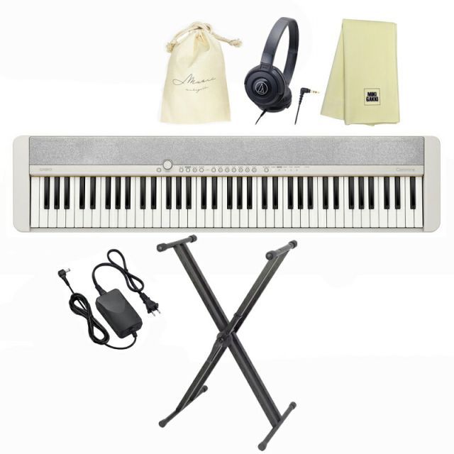 CASIO CT S 1 76 WE X型スタンド ヘッドフォン ATH 100 巾着 楽器クロスセット キーボード ホワイト カシオ 76鍵盤 白