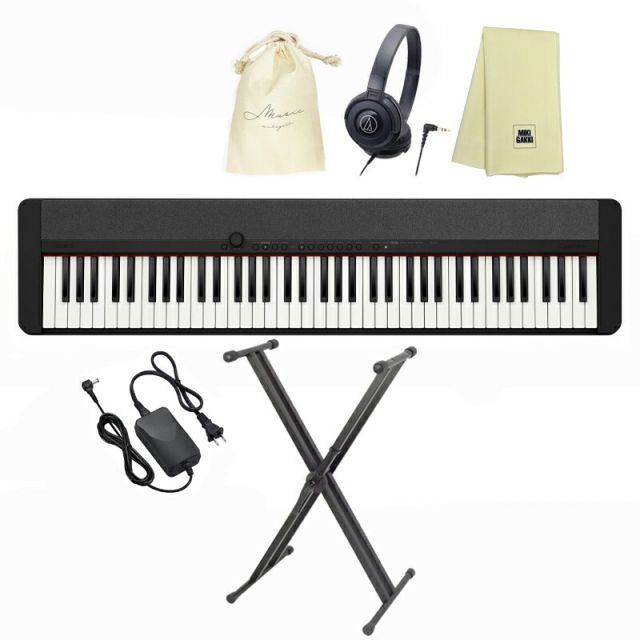 CASIO CT-S 1-76 BK X型スタンド ヘッドフォン ATH-S 100 巾着 楽器クロスセット キーボード ブラック カシオ 76鍵盤 黒