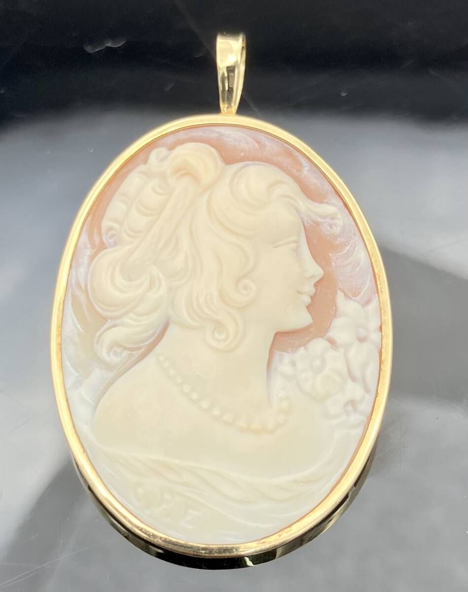 K 18 カメオ ペンダントトップ トップ ブローチ 天然シェル 7 0 g ゴールド イエローゴールド 18金 宝飾品 貴金属