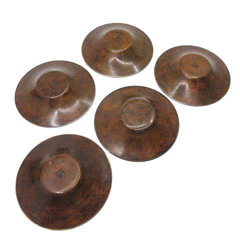 静和堂 金谷五良三郎 金谷五郎三郎 茶托 5客揃 黄銅 鎚目 銀覆 直径