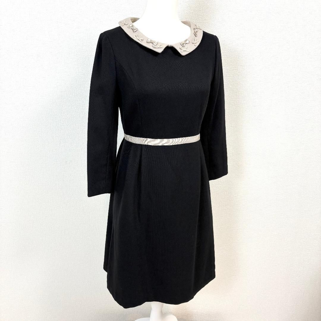 TOCCA 長袖ドレスワンピース 6 黒 ベージュ ビジュー襟