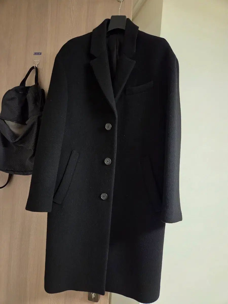 システム オム コート ブラック ウール 100